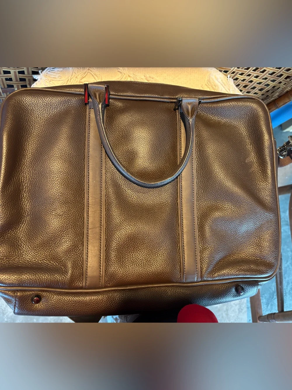 HOOK & ALBERT Brown Pebbled Leather Structured Briefcase Laptop Travel Bag